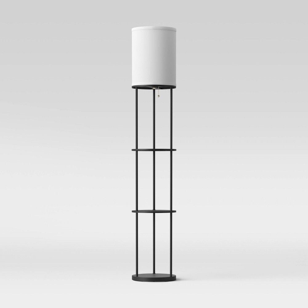 Room Essentials Shelf Floor Lamp 56" Black Storage Shelves Modern Standing Lamp